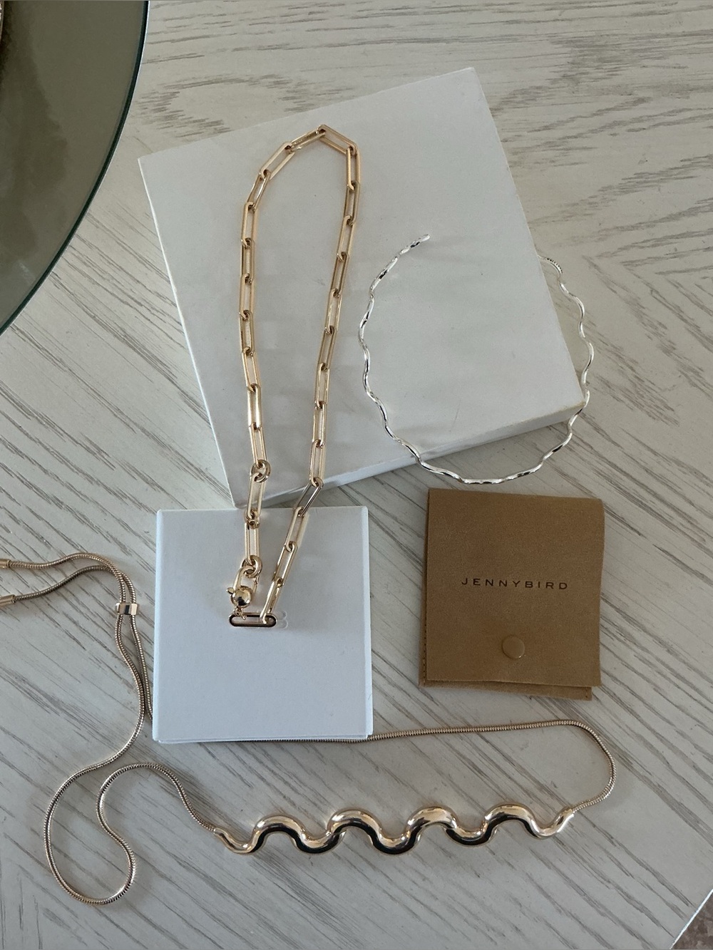 JENNY BIRD ANDI SLIM PAPERCLIP CHAIN OLA CHOKER SQUIGGLE CHOKER GOLD AND SILVER